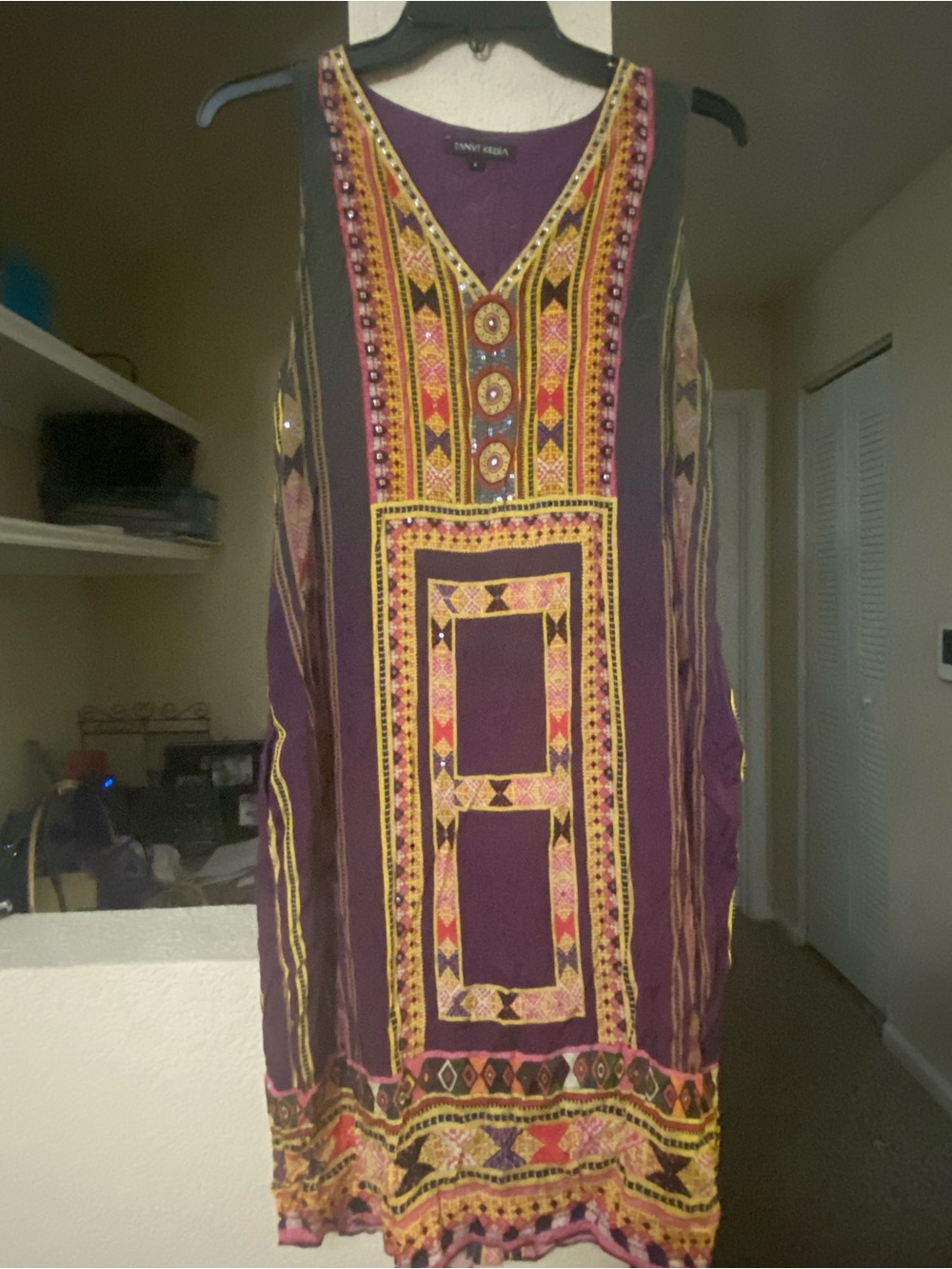 Young Essence Purple Embroidered Midi Dress with Yellow Accents